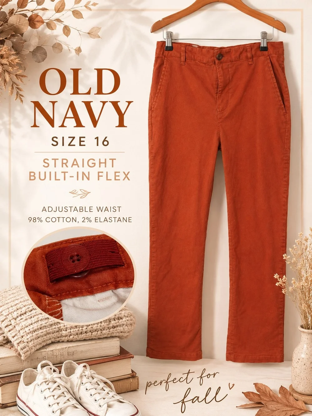 Old Navy Rust Orange Casual Kids Chino Pants Size 16 Boy